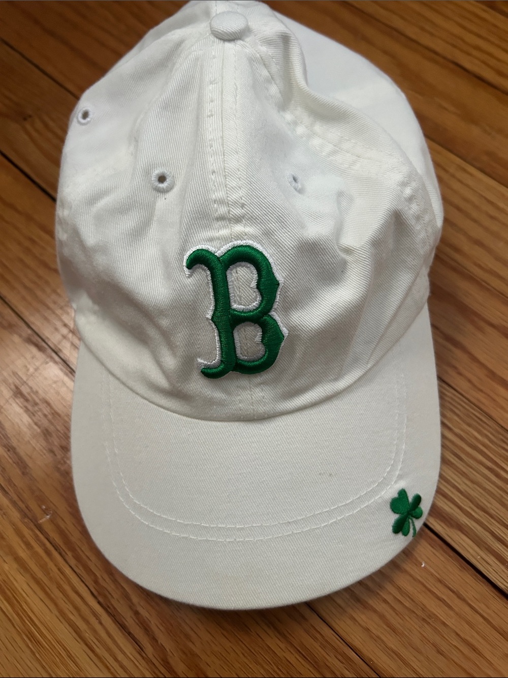White Baseball Cap with Green 'B' Patch